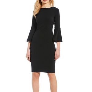 Calvin Klein Black Dress with Peplum Bell Sleeves